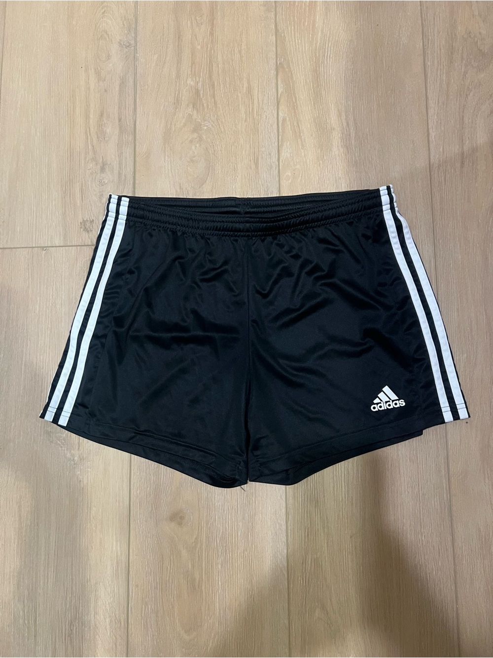 adidas Black Athletic Shorts with White Three Stripes Medium